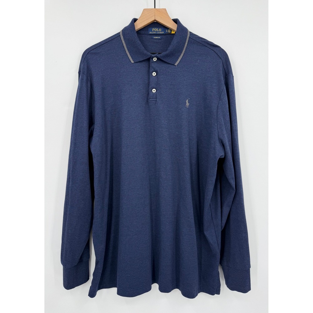 Polo Ralph Lauren Polo Shirt Mens XL Blue Heather Long Sleeve‎ Classic Fit Polo